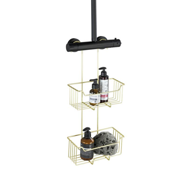 WENKO STAINLESS STEEL THERMOSTATIC-SHOWER CADDY MILO 2-TIER MATT GOLD