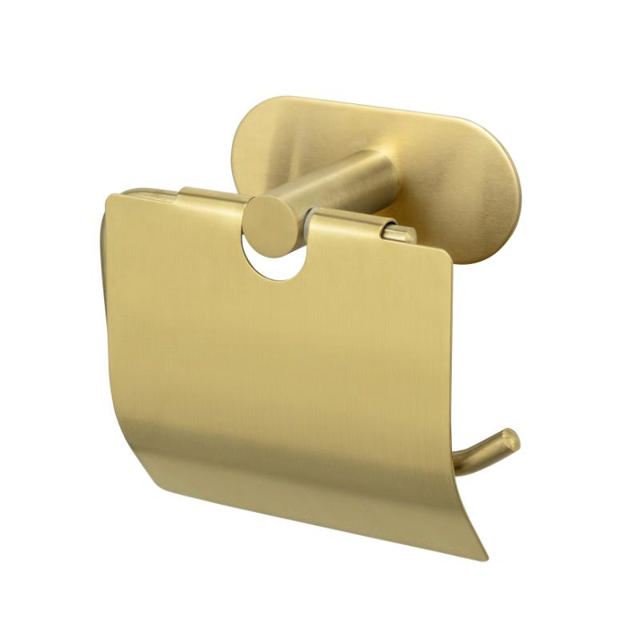 WENKO TURBO-LOC OREA GOLD MATT TOILET PAPER HOLDER WITH COVER