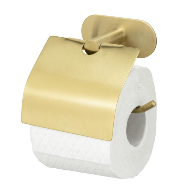 WENKO TURBO-LOC OREA GOLD MATT TOILET PAPER HOLDER WITH COVER