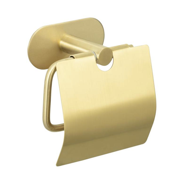 WENKO TURBO-LOC OREA GOLD MATT TOILET PAPER HOLDER WITH COVER