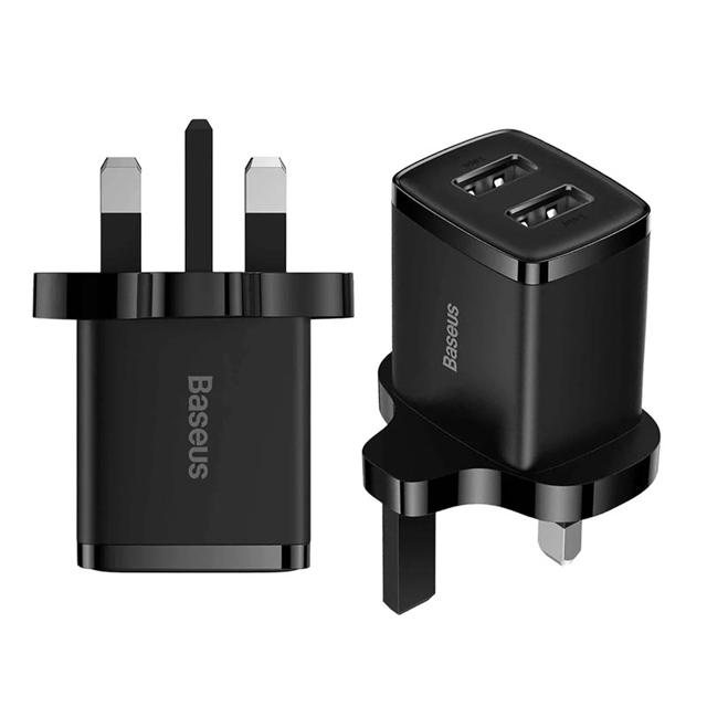 BASEUS WALL CHARGER 2.1A DUAL USB UK - BLACK