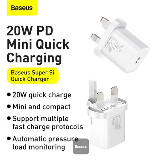 BASEUS WALL CHARGER 20W USB-C UK - WHITE