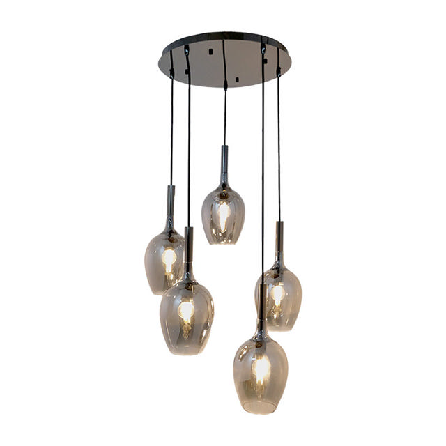 SUNLIGHT 5xE14 (MAX.5x10W) PENDANT LIGHT GLASS SMOKEY GREY+BLACK IP20 Ø150xØ500xH345xH1570MM