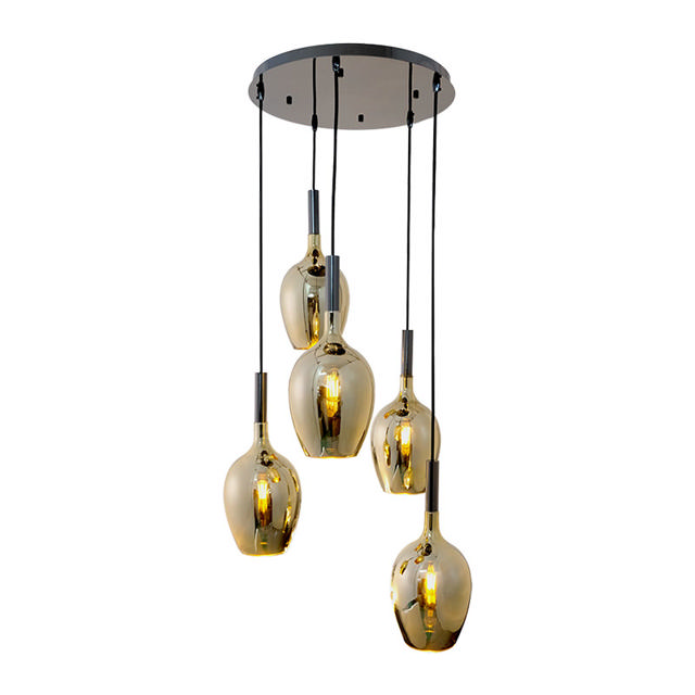 SUNLIGHT 5xE14 (MAX.5x10W) PENDANT LIGHT GLASS GOLD+BLACK IP20 Ø150xØ500xH345xH1570MM