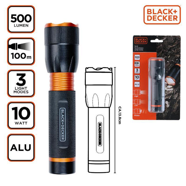 BLACK&DECKER TORCH LED 10W 500LM 100M BEAM