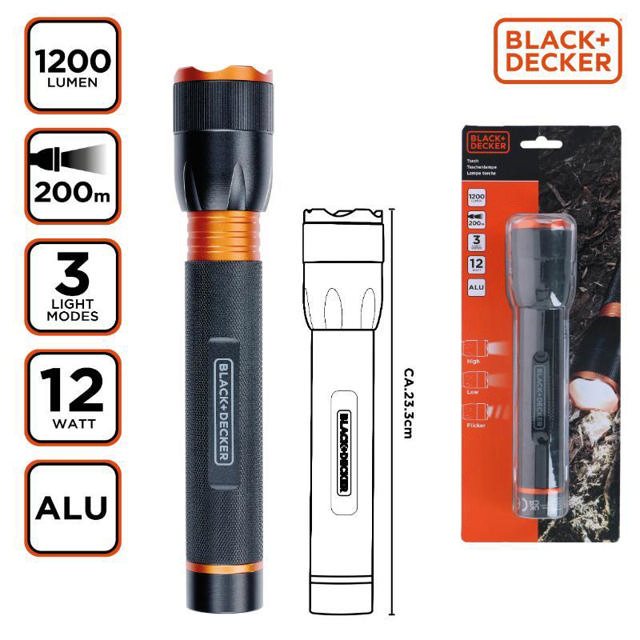 BLACK&DECKER TORCH LED 12W 1200LM 200M BEAM