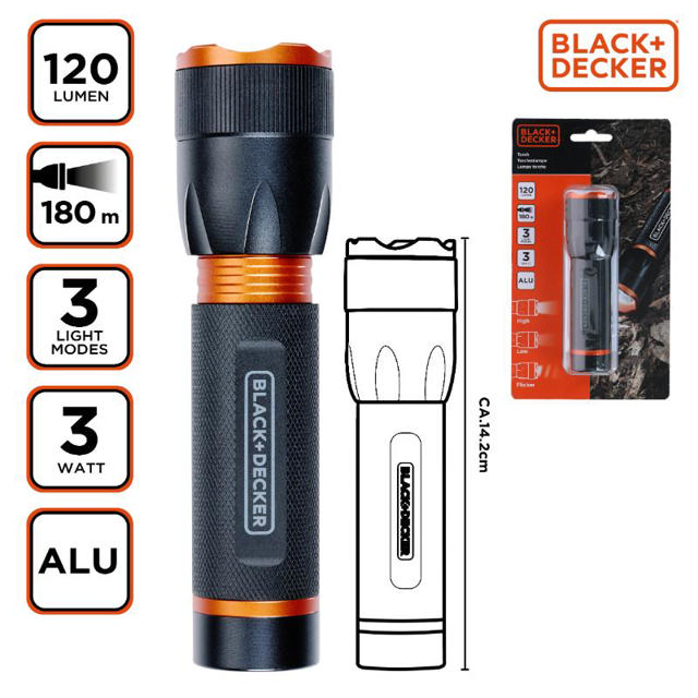 BLACK&DECKER TORCH LED 3W 120LM 180M BEAM