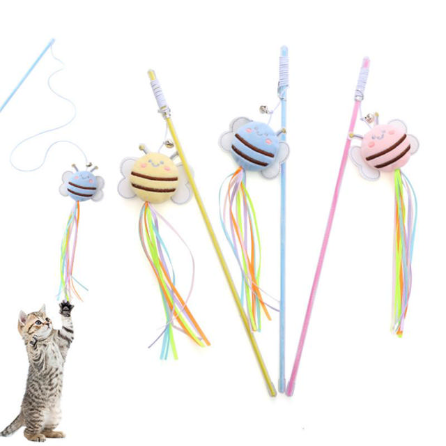 CAT TEASER STICK WITH BELL - ASSORTED COLORS