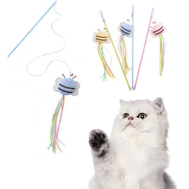 CAT TEASER STICK WITH BELL - ASSORTED COLORS