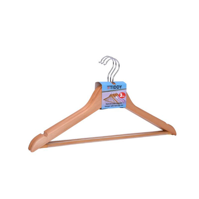 WOODEN CLOTH HANGERS PVC 3 PIECES - NATURAL WOOD COLOR