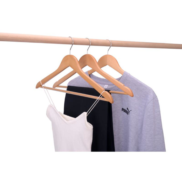 WOODEN CLOTH HANGERS PVC 3 PIECES - NATURAL WOOD COLOR