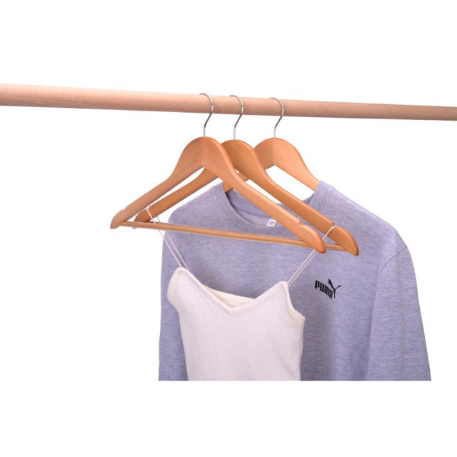 WOODEN CLOTH HANGERS PVC 3 PIECES - NATURAL WOOD COLOR