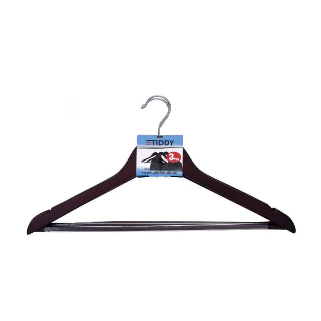 WOODEN CLOTH HANGERS PVC 3 PIECES - BROWN