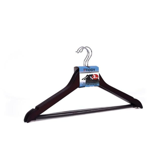 WOODEN CLOTH HANGERS PVC 3 PIECES - BROWN