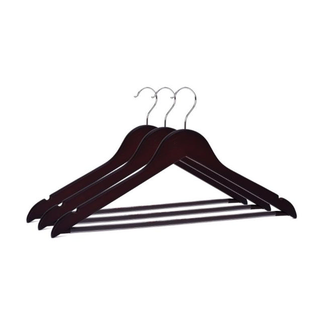 WOODEN CLOTH HANGERS PVC 3 PIECES - BROWN