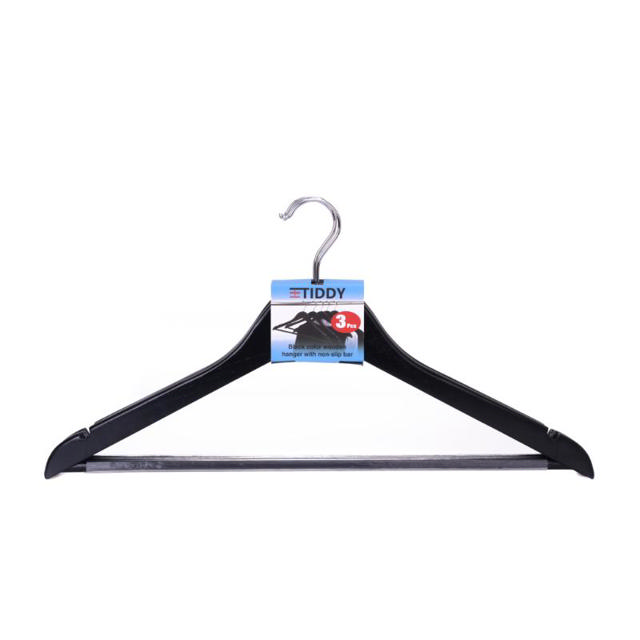 WOODEN CLOTH HANGERS PVC 3 PIECES - BLACK