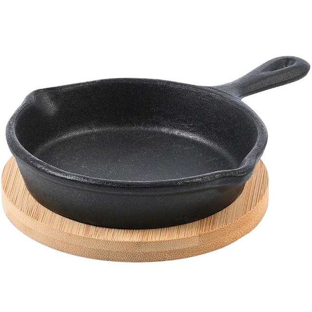 SERVING CAST IRON PAN WΙΤΗ ΒΑΜΒΟΟ BASE 10CM