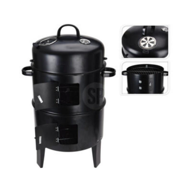 BBQ CHARCOAL GRILL WITH CHIMNEY & 2 COOKING GRILLS - BLACK