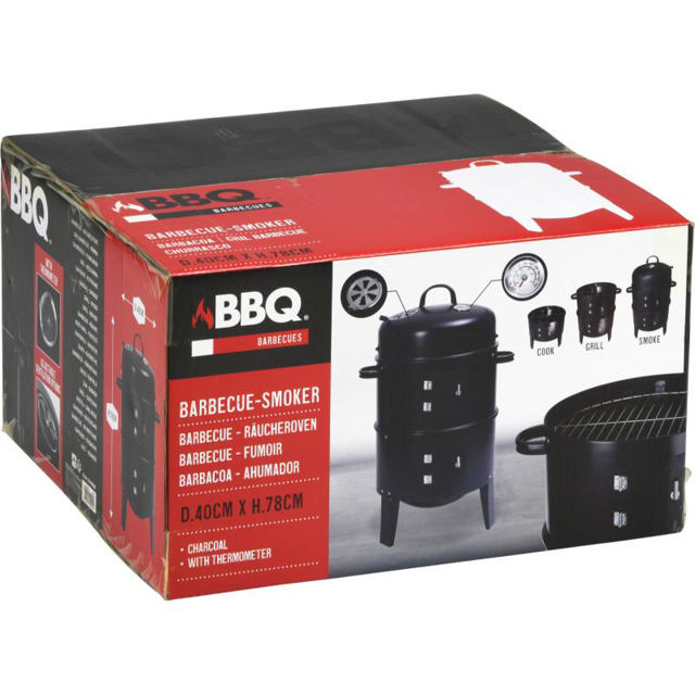 BBQ CHARCOAL GRILL WITH CHIMNEY & 2 COOKING GRILLS - BLACK