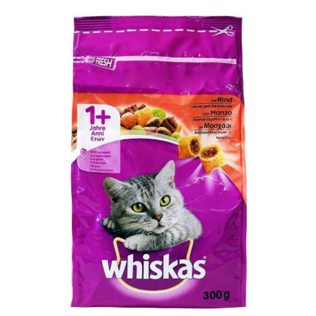 WHISKAS DRY CAT FOOD BEEF 300G