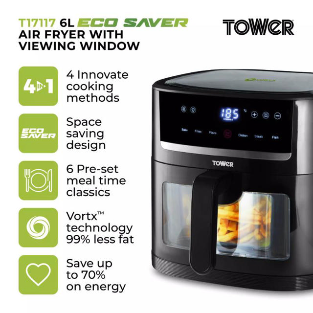 TOWER VORTX ECO SAVER AIRFRYER 1.5KW 6L