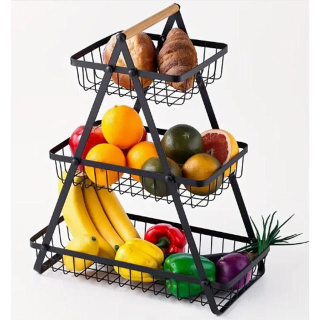 METALLIC STORAGE BASKET TRIANGLE SHAPED 3 LAYERS - BLACK