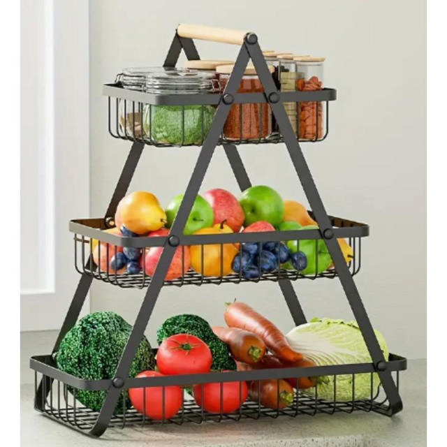 METALLIC STORAGE BASKET TRIANGLE SHAPED 3 LAYERS - BLACK