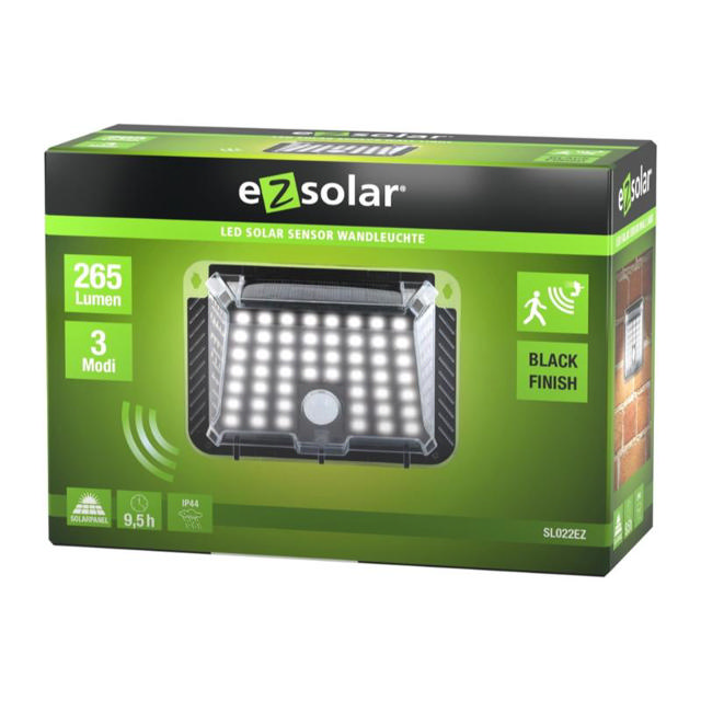 EZSOLAR LED SOLAR SENSOR WALL LIGHT 265L - BLACK