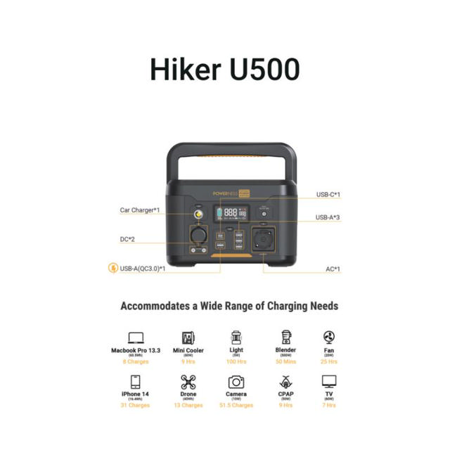 POWERNESS HIKER U500 ΦΟΡΗΤΟΣ ΣΤΑΘΜΟΣ ΙΣΧΥΟΣ 515WH/1000W