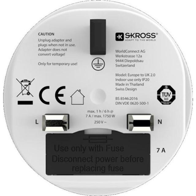 SKROSS UK TRAVEL ADAPTER - WHITE