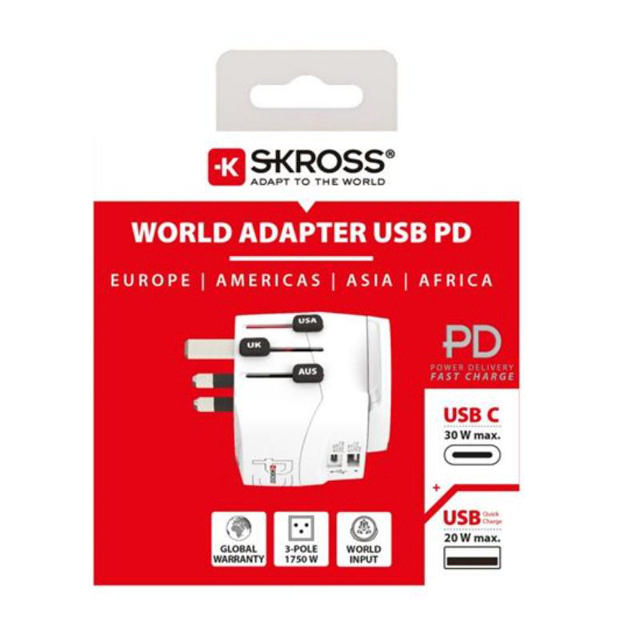 SKROSS ΠΡΟΣΑΡΜΟΓΕΑΣ ΤΑΞΙΔΙΟΥ PRO LIGHT USB A +C - ΑΣΠΡΟ