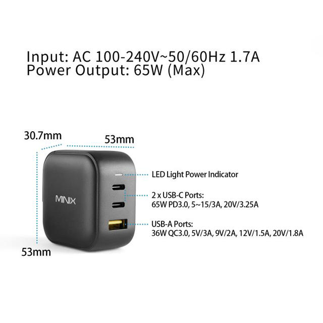 MINIX NEO CHARGER 66W 2XC 1XA - BLACK