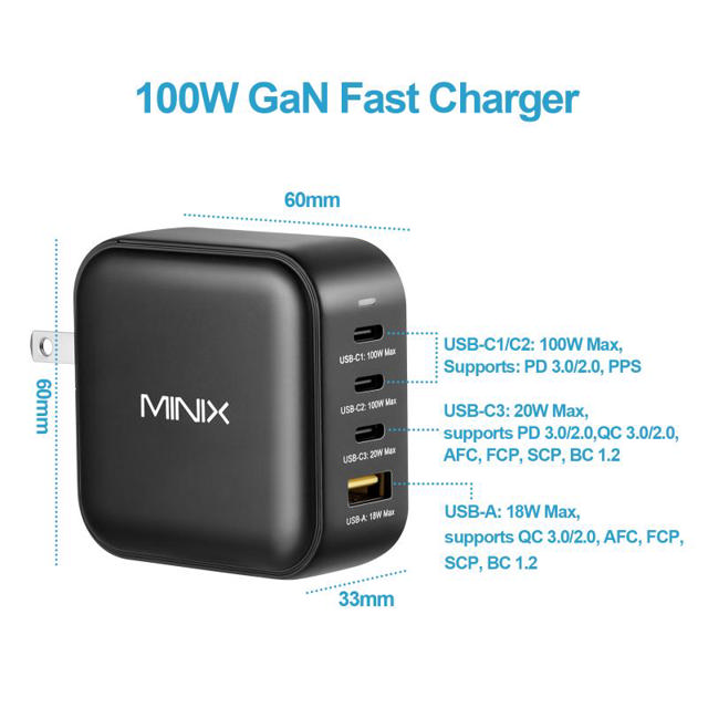 MINIX NEO CHARGER 100W 3XC 1XA - BLACK