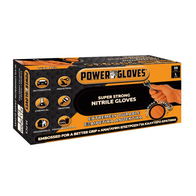 POWER GLOVES NITRILE ORANGE (L) 50PCS