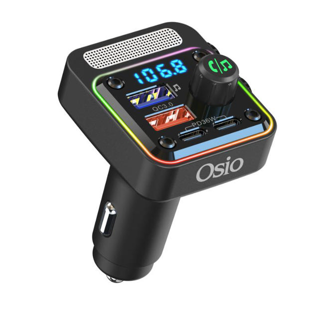 OSIO OFT-4260BT ΜΑΥΡΟ FM TRANSMITTER ΚΑΙ ΦΟΡΤΙΣΤΗΣ ΑΥΤΟΚΙΝΗΤΟΥ ΜΕ BLUETOOTH, USB TYPE-A, 2 TYPE-C, LED, HANDSFREE ΚΑΙ ΘΥΡΑ ΔΙΣΚΟΥ U - 54W