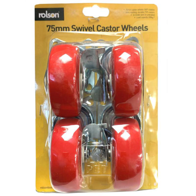 ROLSON CASTOR WHEELS 75MM 4PCS - RED