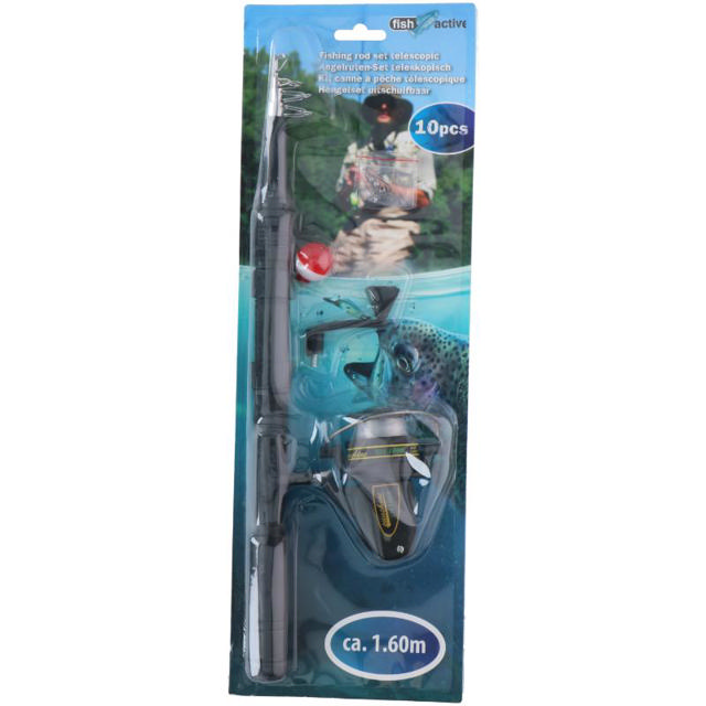 FISH ACTIVE FISHING ROD SET TELESCOPIC - BLACK