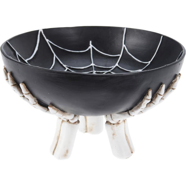 SPIDER WEB BOWL W ITH SKELETON HANDS - BLACK