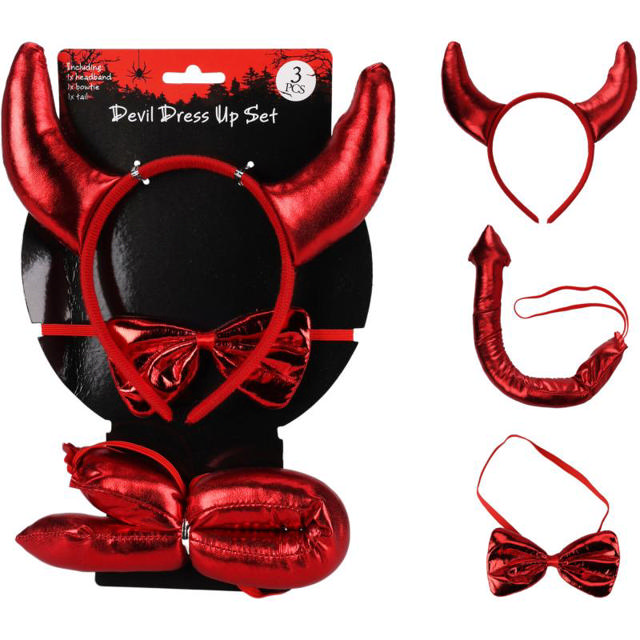 HALLOWEEN HORNS AND TAIL SET - RED